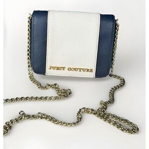 Juicy Couture Gold Chain Crossbody Shoulder Bag Navy & White Purse‎